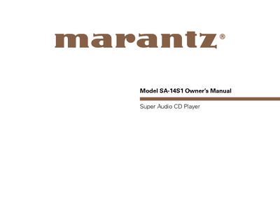 Marantz SA-14S1 Owners Manual