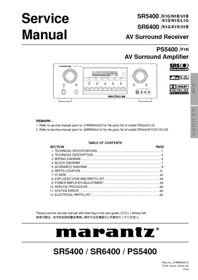 Marantz SR-6400 Service Manual