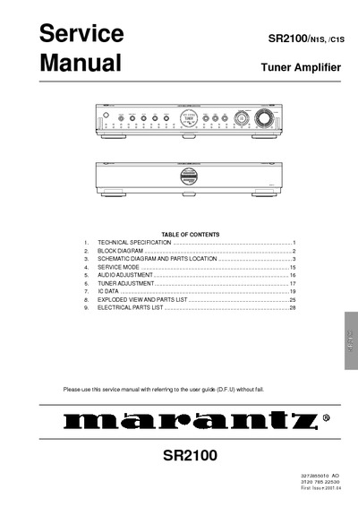 Marantz SR-2100 Service Manual