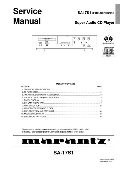 Marantz SA-17-S-1 Service Manual