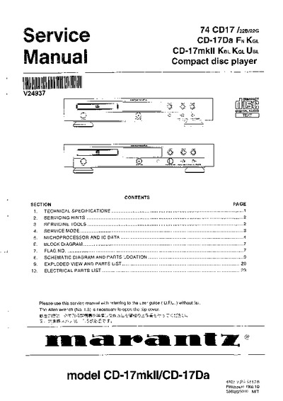 Marantz CD-17 Service Manual