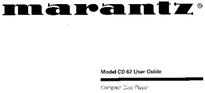 Marantz CD-62 Owners Manual