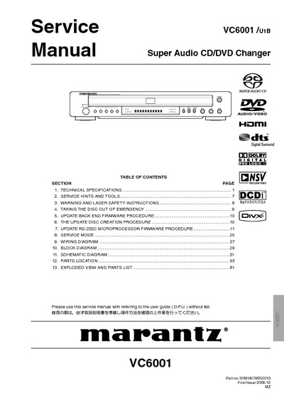 Marantz VC-6001 Service Manual