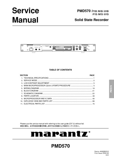Marantz PMD-570 Service Manual