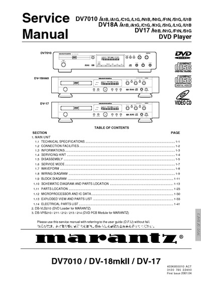 Marantz DV-18-Mk2 Service Manual
