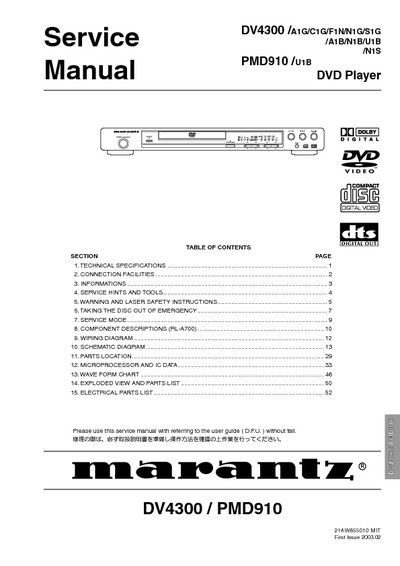 Marantz PMD-910 Service Manual