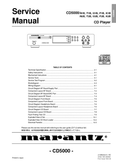 Marantz CD-5000 Service Manual