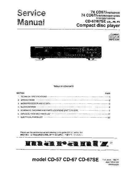Marantz CD-67-SE Service Manual