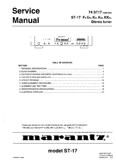 Marantz ST-17 Service Manual