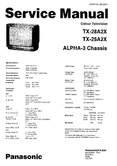 PANASONIC  TX-25A2X, TX-28A2X ALPHA3