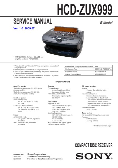 Sony HCD-ZUX999 Service Manual
