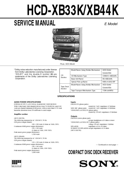 Sony HCD-XB33K, HCD-XB44K