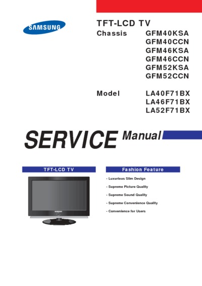 Samsung LA40F71BX Chassis GFM40KSA, Service Manual, Repair Schematics