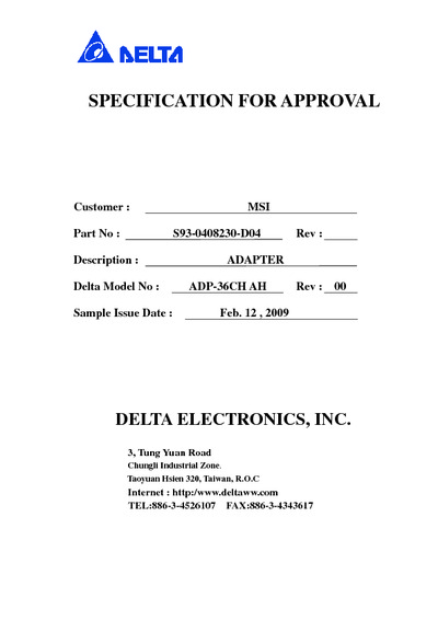 Delta Adapter ADP-36CH AH (2pin) Service Manual