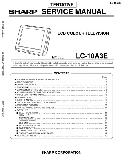 SHARP LC-10A3E LCD TV