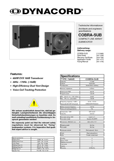 Dynacord Cobra Sub - Technische Information