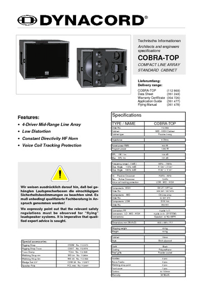 Dynacord Cobra Top Technische Information