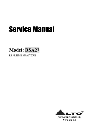 ALTO RSA27 Service Manual