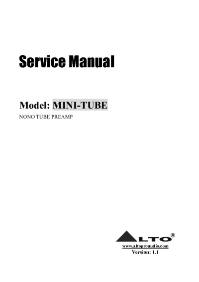 ALTO MINI-TUBE Service Manual