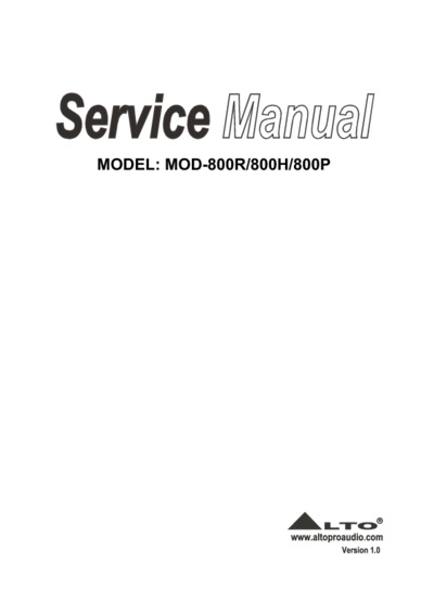 ALTO MOD-800R26800H26800P Service Manual