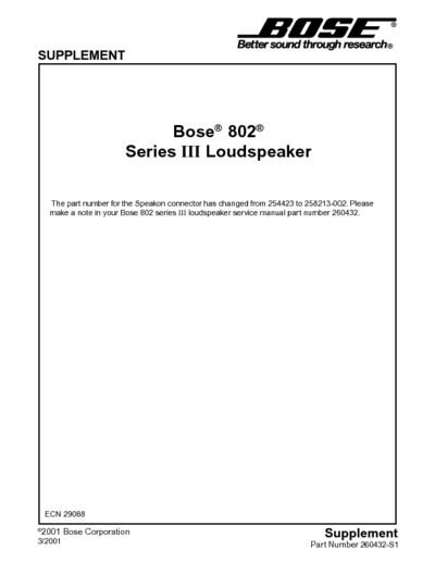 BOSE 802 III SPEAKER SUPPLEMENT S1