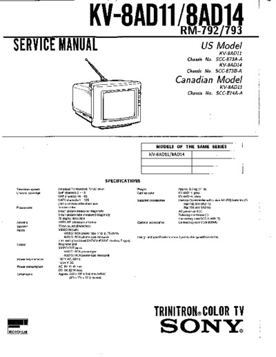 SONY KV-8AD11, KV-8AD14 Chassis SCC-E73B-A