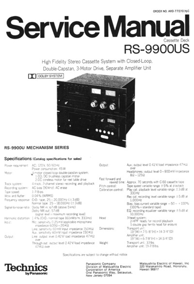 TECHNICS RS-9900-US