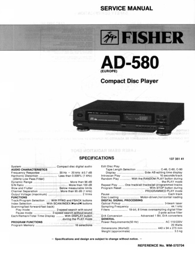 Fisher AD-580 Schematic