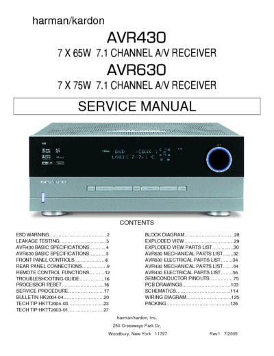 Harman Kardon AVR-430 Service Manual