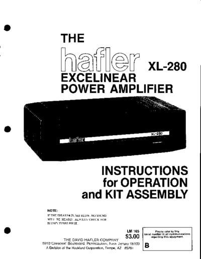 Hafler XL-280 Service Manual