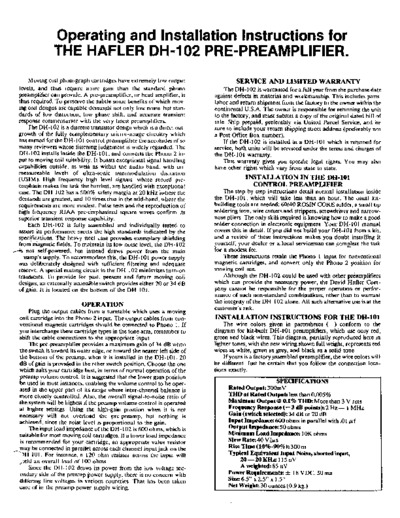Hafler DH-102 Service Manual