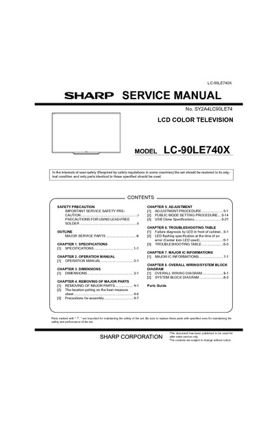 Sharp LC-90LE740X LCD