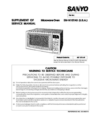 Sanyo microwave EMN107AS SS860310