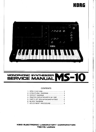 Korg MS10 service manual
