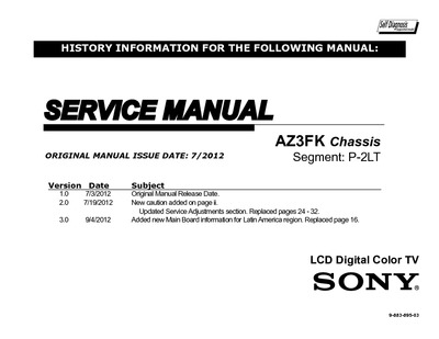 SONY KDL-32EX340, KDL-42EX440, KDL-42EX441 Chassis AZ3FK P-2LT, Service  Manual, Repair Schematics