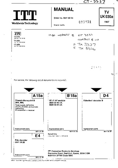 ITT TX3126, TX3326, CT3326, CT3537, TX3327, TX3326   Monoprint