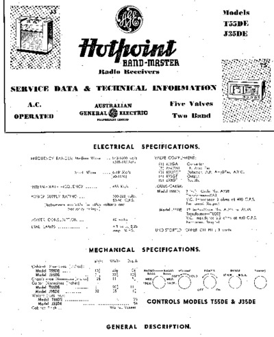 Hotpoint - Bandmaster T55DE J35DE