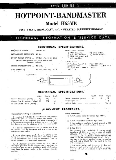 Hotpoint - Bandmaster H65ME