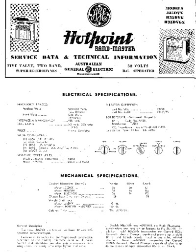 Hotpoint - Bandmaster J35DVX H35DVG H35DVGX