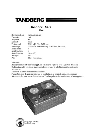 Tandberg TB-10 Schematic