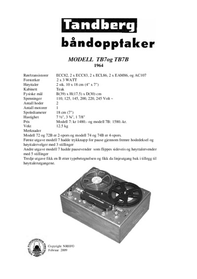 Tandberg TB-7-B Schematic