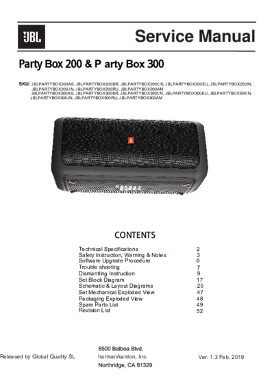 JBL Partybox 200 e 300, Service Manual, Repair Sch image