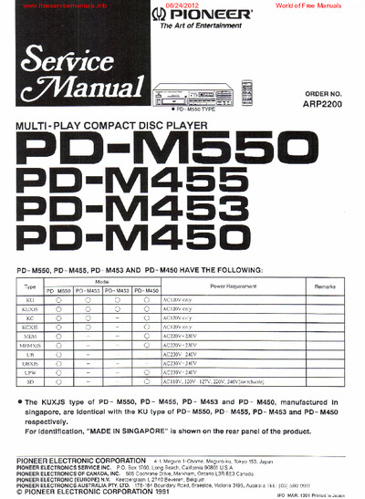 Pioneer PD-M550, PD-M455, PD-M453, PD-M450